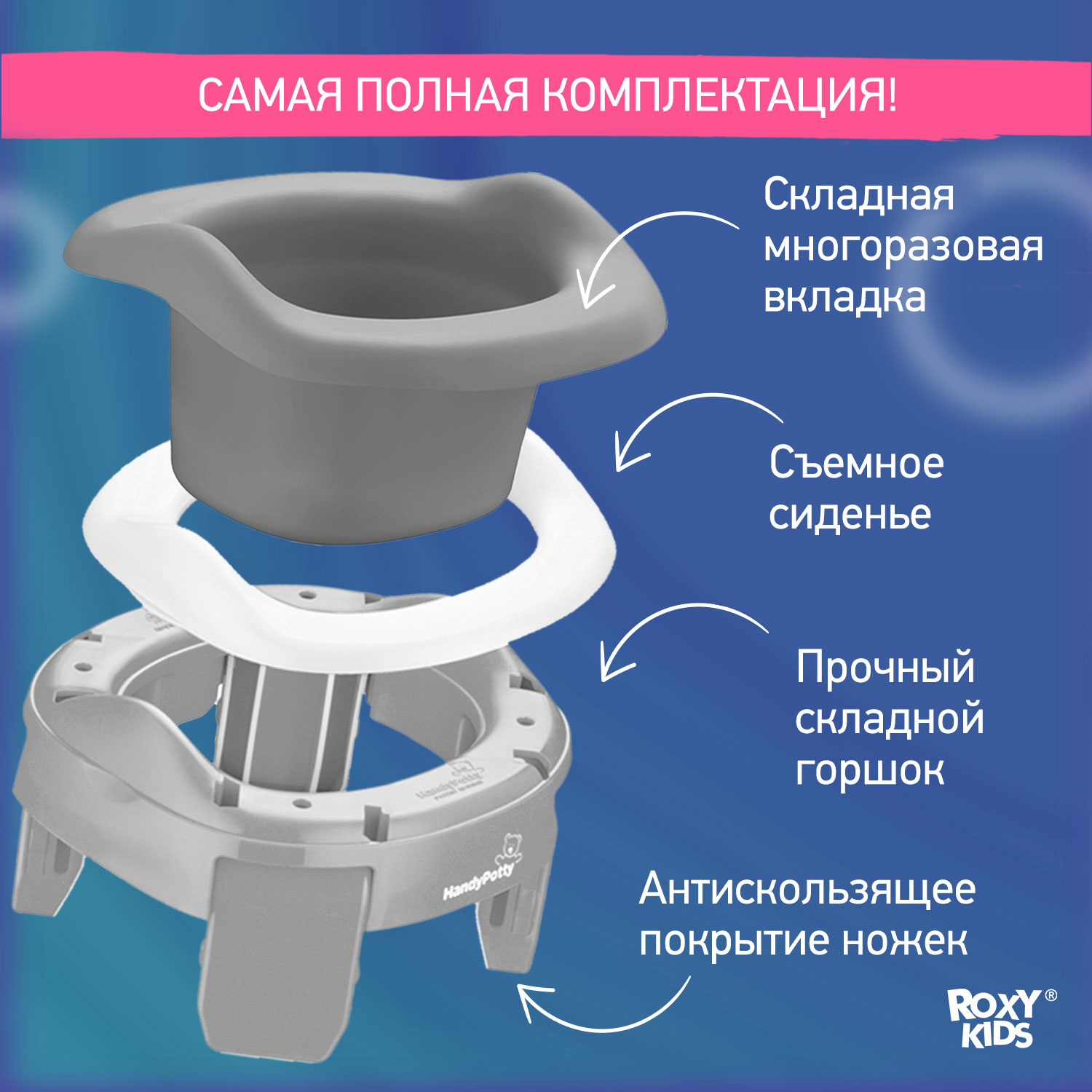 Горшок дорожный ROXY-KIDS HandyPotty 3 в 1 цвет серый - фото 6