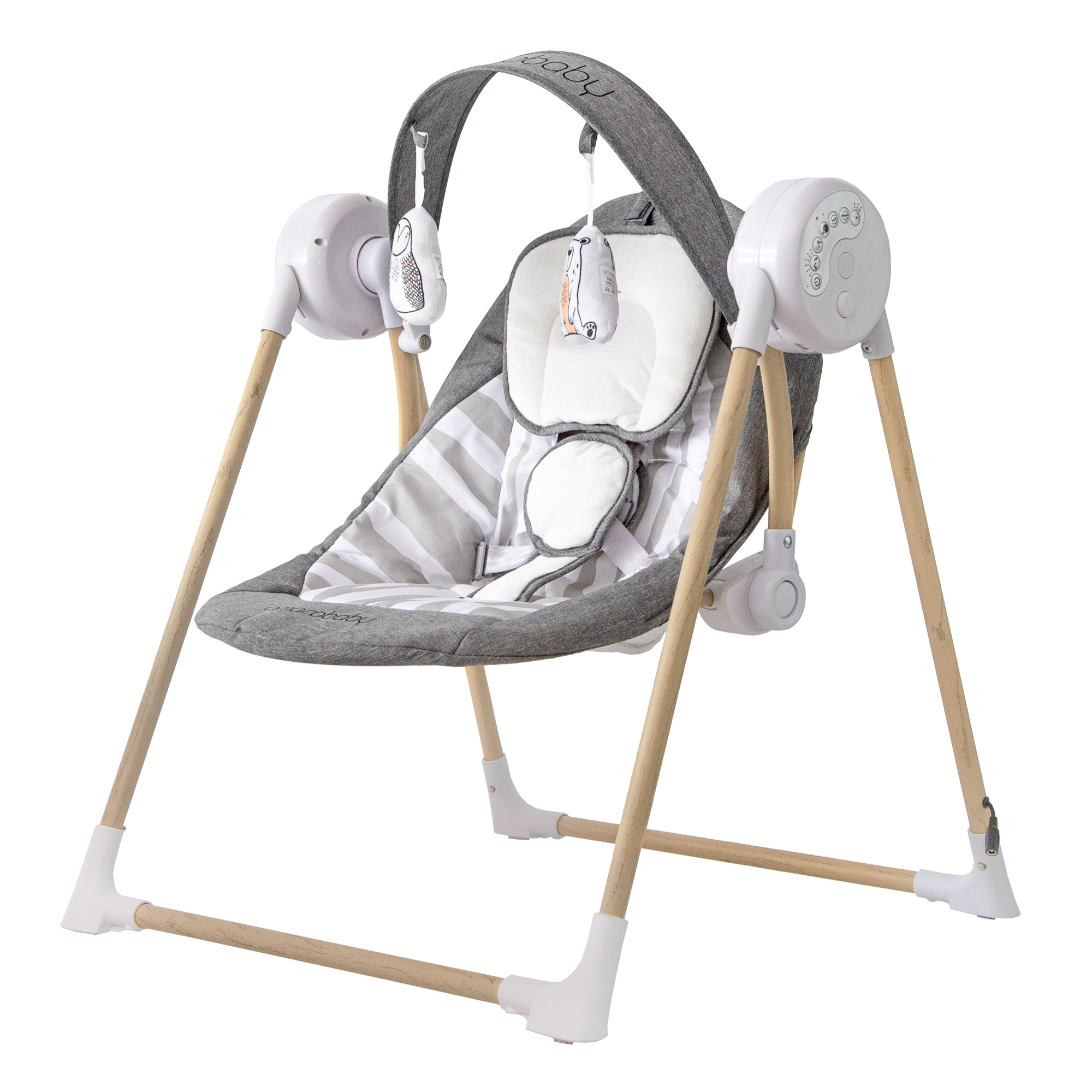 Электронные качели AmaroBaby WOODEN SWING серый - фото 13