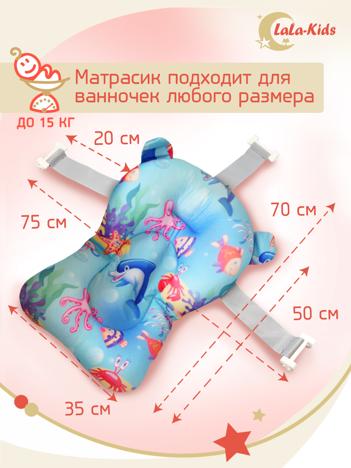 Детская ванночка с термометром LaLa-Kids складная с матрасиком для купания новорожденных - фото 17