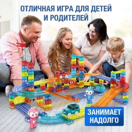 Конструктор магнитный PELICAN HAPPY TOYS гоночный трек с машинками 105 деталей