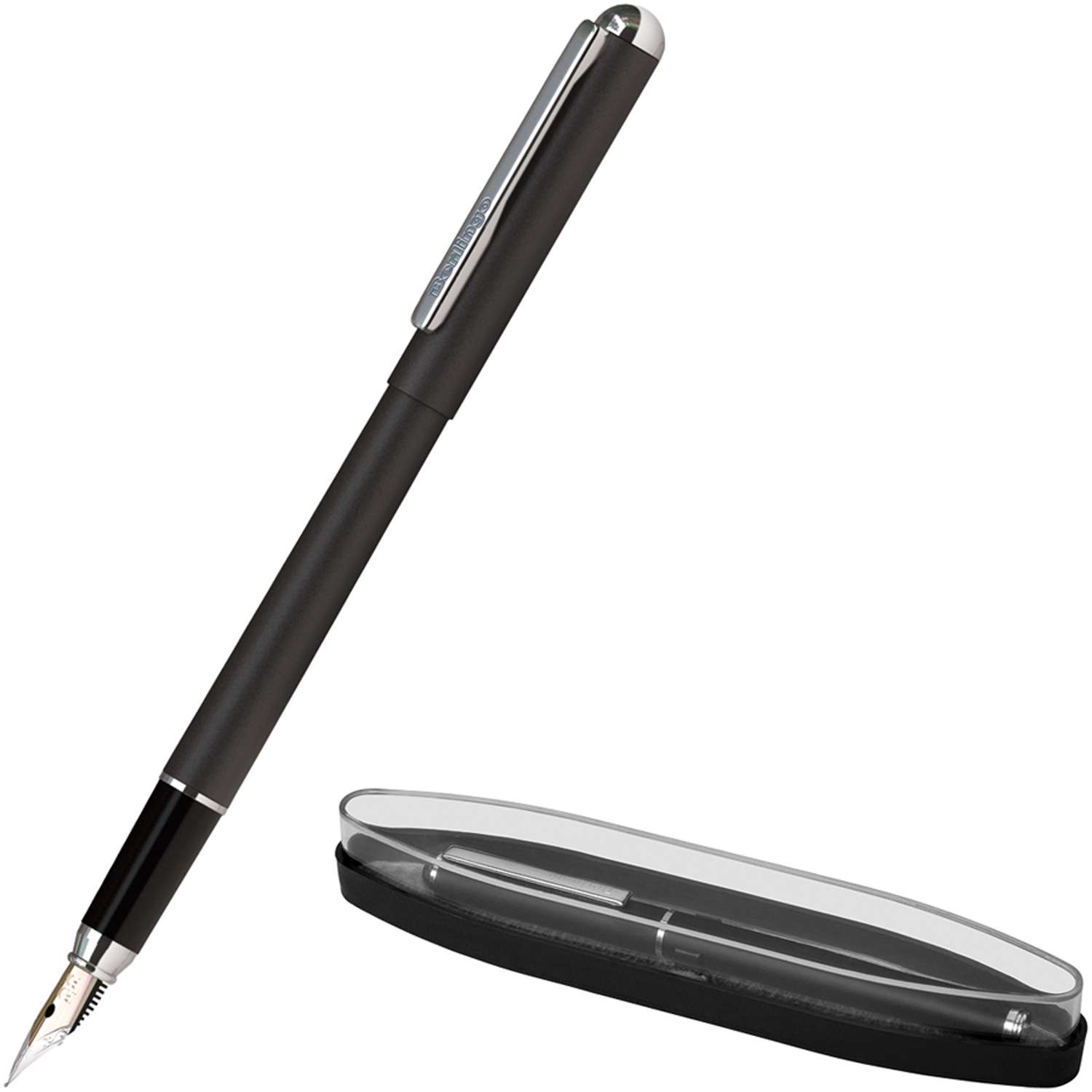 Ручка перьевая Berlingo Silver Prestige синяя 08мм корпус черный/хром - фото 2