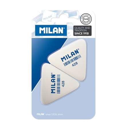Набор треугольных ластиков MILAN 428 белого цвета - из синтетического каучка для стирания графитовых карандашей