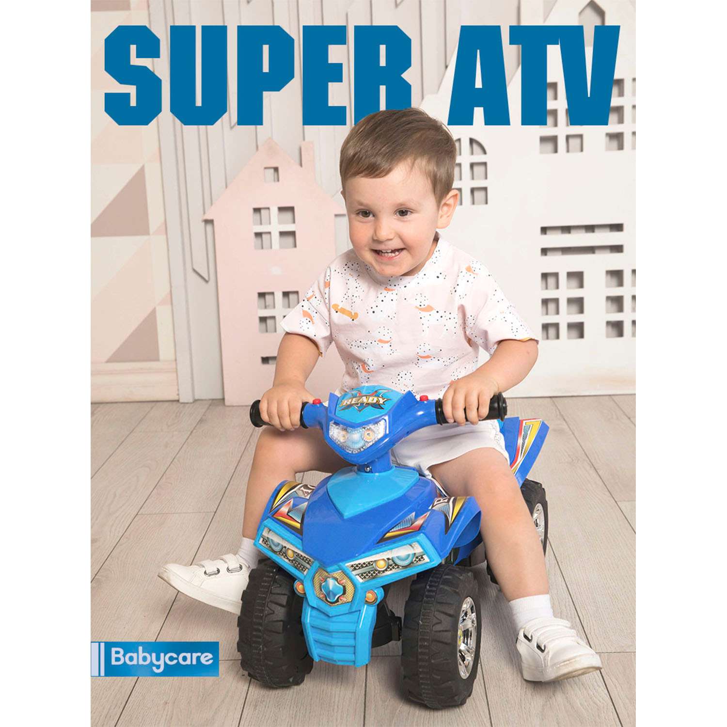 Каталка BabyCare Super ATV кожаное сиденье жёлтый синий - фото 2