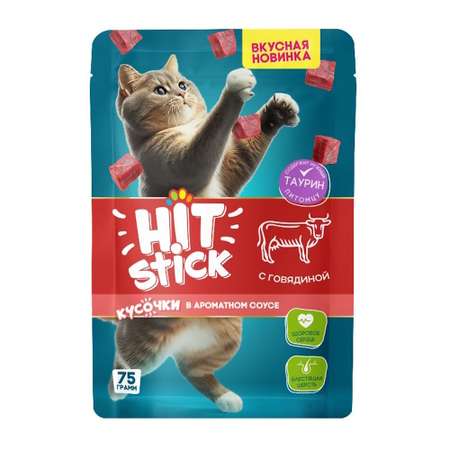 Корм для кошек полнорационный Hit Stick 75г с говядиной в соусе