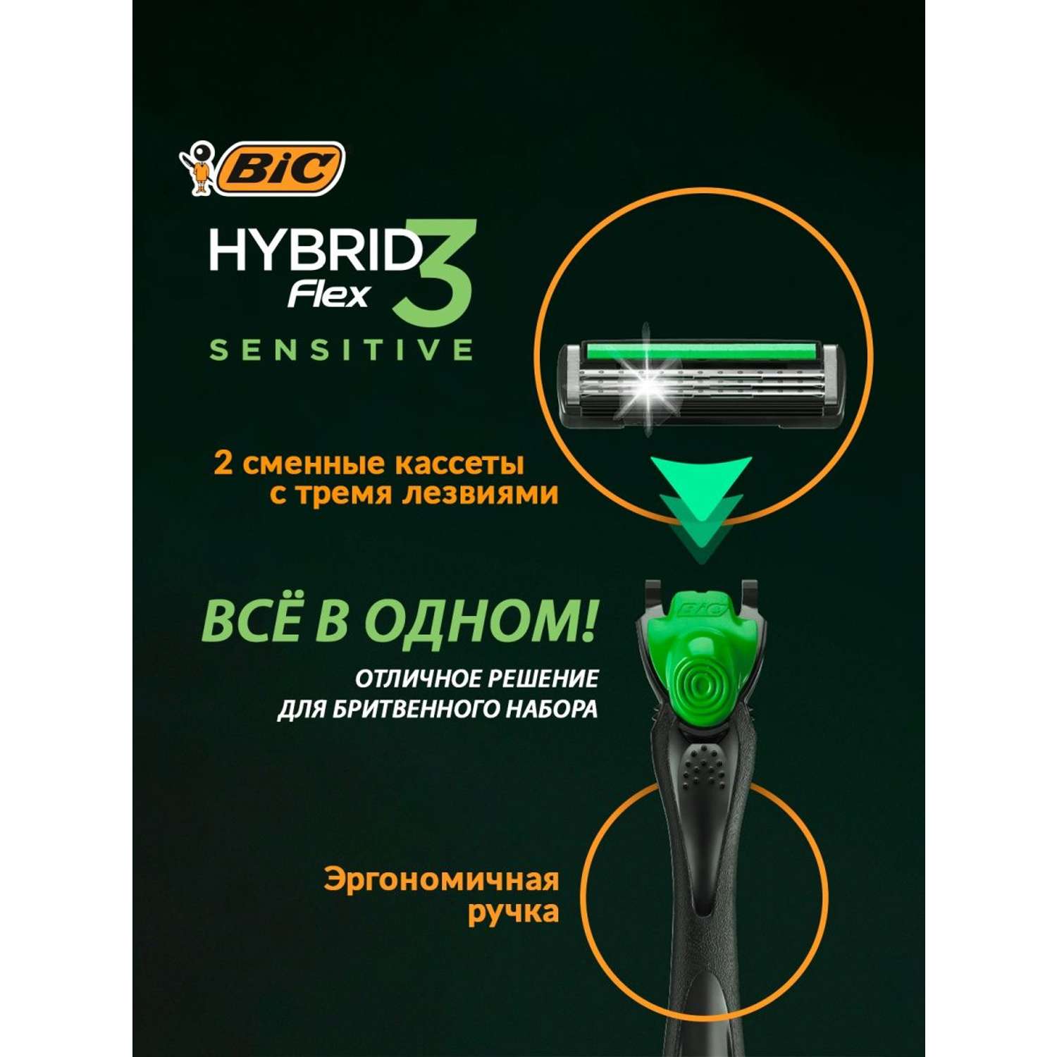 Бритва мужская BIC Hybrid 3 Flex Sensitive - фото 2