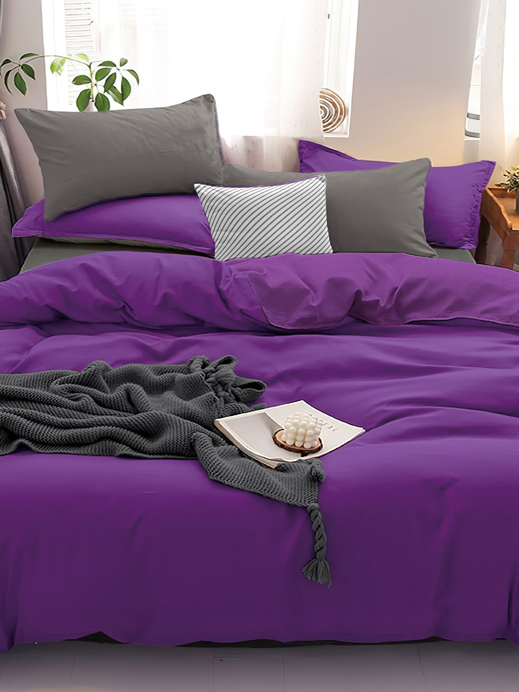 Комплект постельного белья PAVLine Манетти полисатин Евро фиолетовый/серый S26 - фото 2