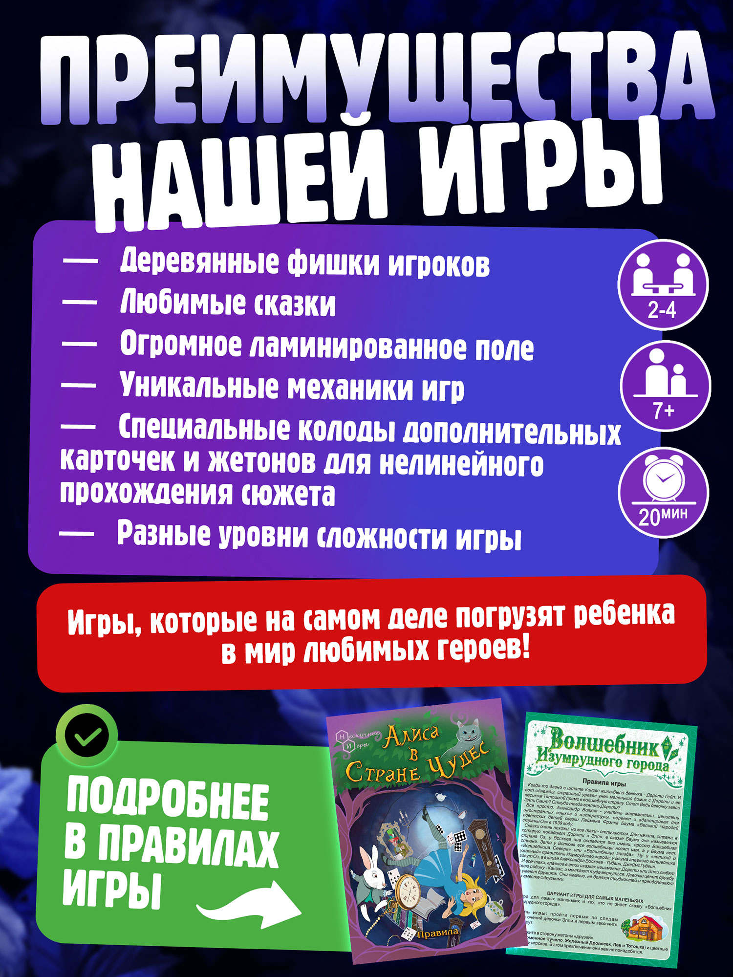 Набор игр 2 в 1 Нескучные игры Волшебник изумрудного города и Алиса в стране чудес - фото 2