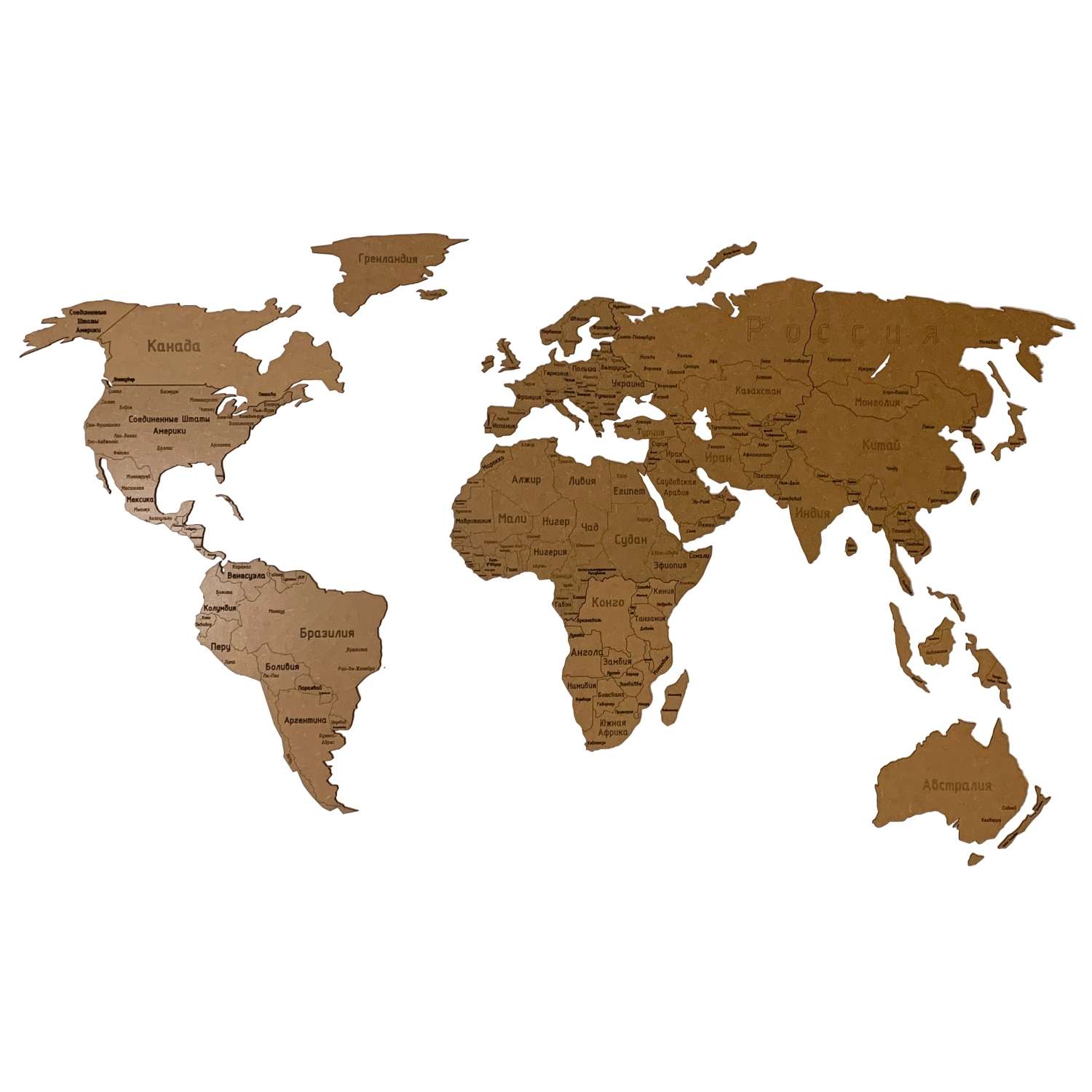 Карта мира настенная Afi Design с гравировкой 150х80 см Countries Rus коричневая - фото 1