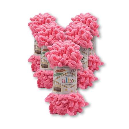 Пряжа для вязания Alize puffy 100 г 9 м микрополиэстер фантазийная плюшевая 377 ярко-розовый 5 мотков