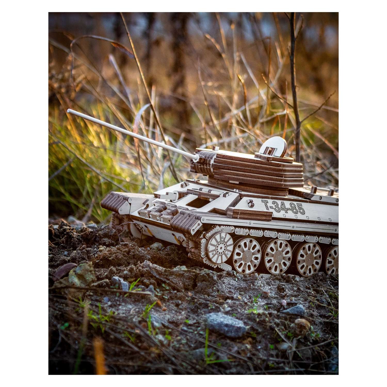 Конструктор Eco Wood Art Танк Т-34-85 механический с мотором - фото 8
