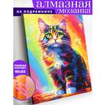 Алмазная мозаика Art on Canvas холст на подрамнике 40х50 см Радужный кот