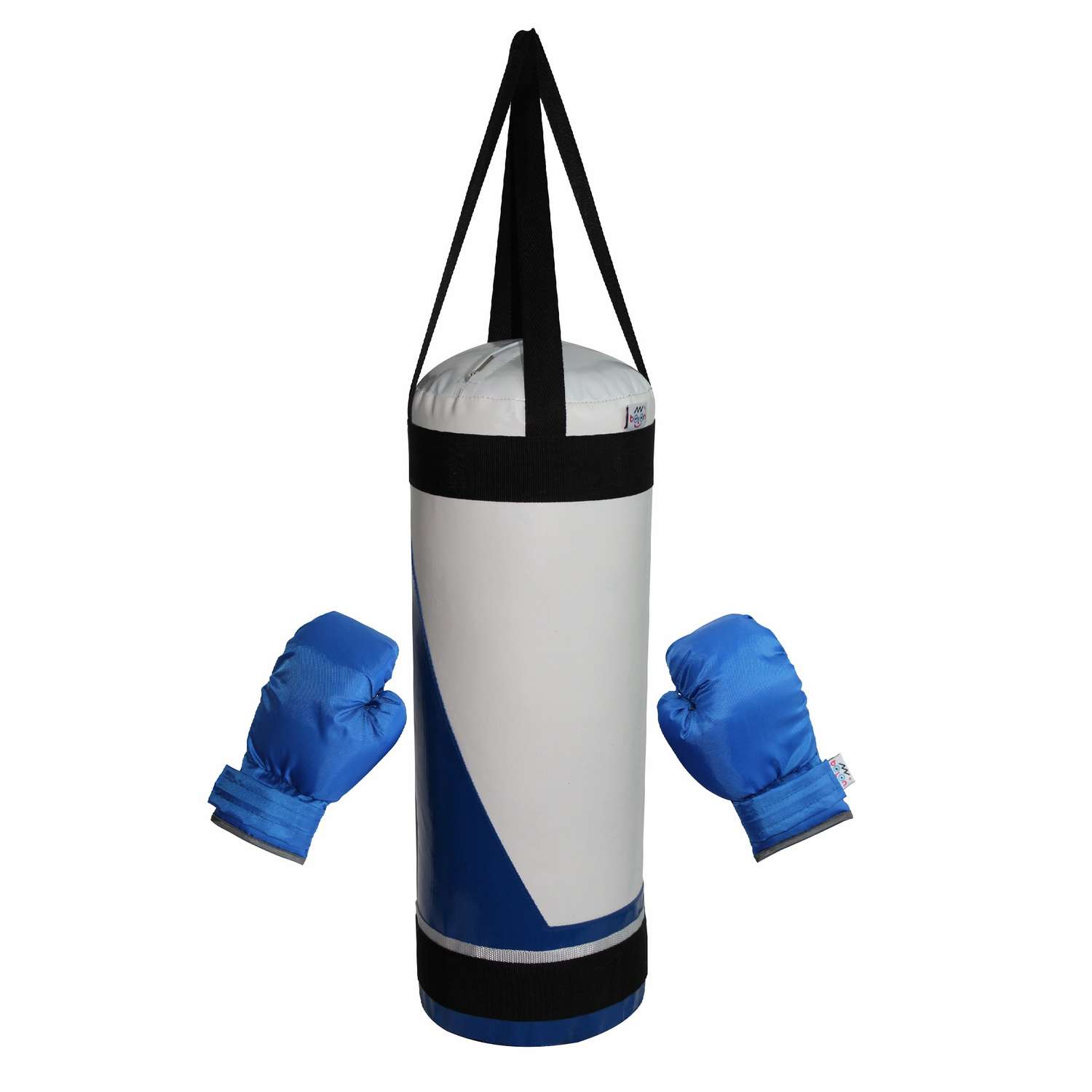 Детский набор для бокса Belon familia груша с перчатками цвет белый и синий с полосой - фото 1