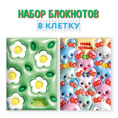 Блокнот Проф-Пресс в клетку 40 листов. Набор из 2 шт. Тренд тетрадь MyArt Кролички+ромашки
