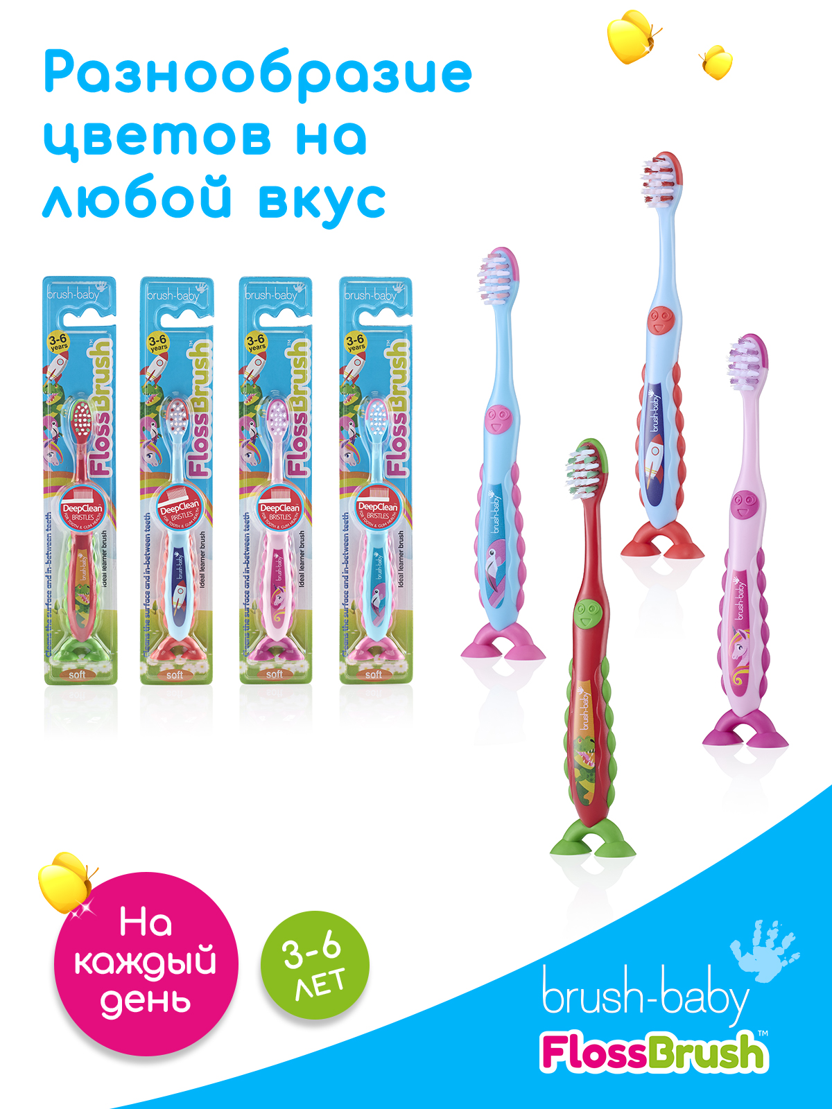 Зубная щетка Brush-Baby FlossBrush 3-6 лет Единорог - фото 6