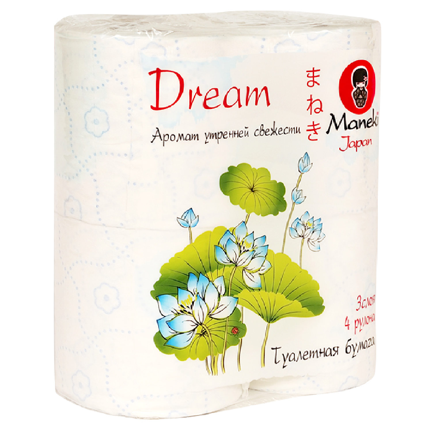 Туалетная бумага Maneki Dream с ароматом утренней свежести 3 слоя 4 рулона - фото 1