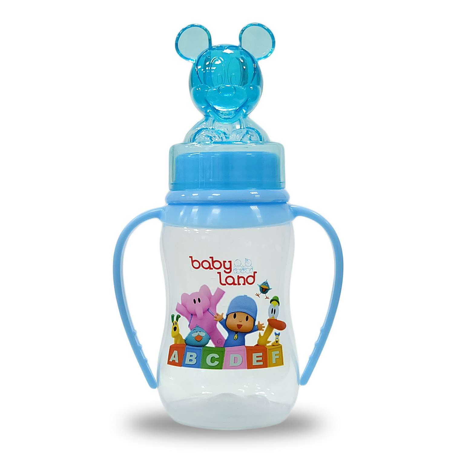 Бутылочка Baby Land с колпачком-игрушкой 150мл с силиконовой анатомической соской Air System голубой - фото 1