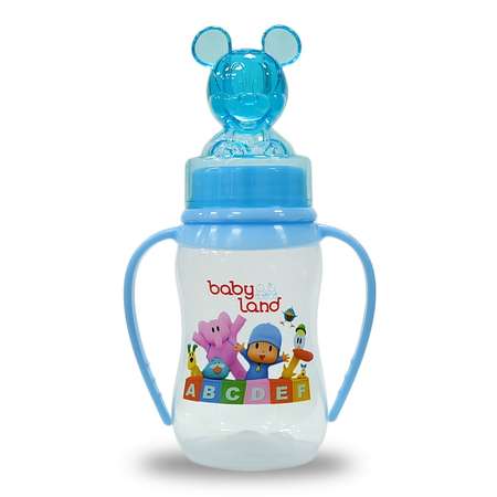 Бутылочка Baby Land с колпачком-игрушкой 150мл с силиконовой анатомической соской Air System голубой