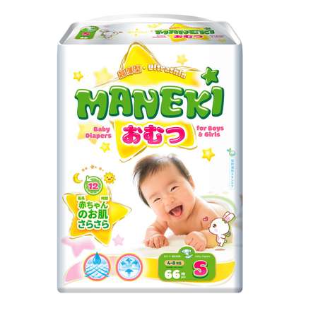 Подгузники Maneki детские S 4-8 кг 66 шт
