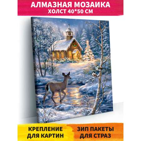 Алмазная мозаика Art on Canvas Рождественский пейзаж холст на подрамнике 40*50