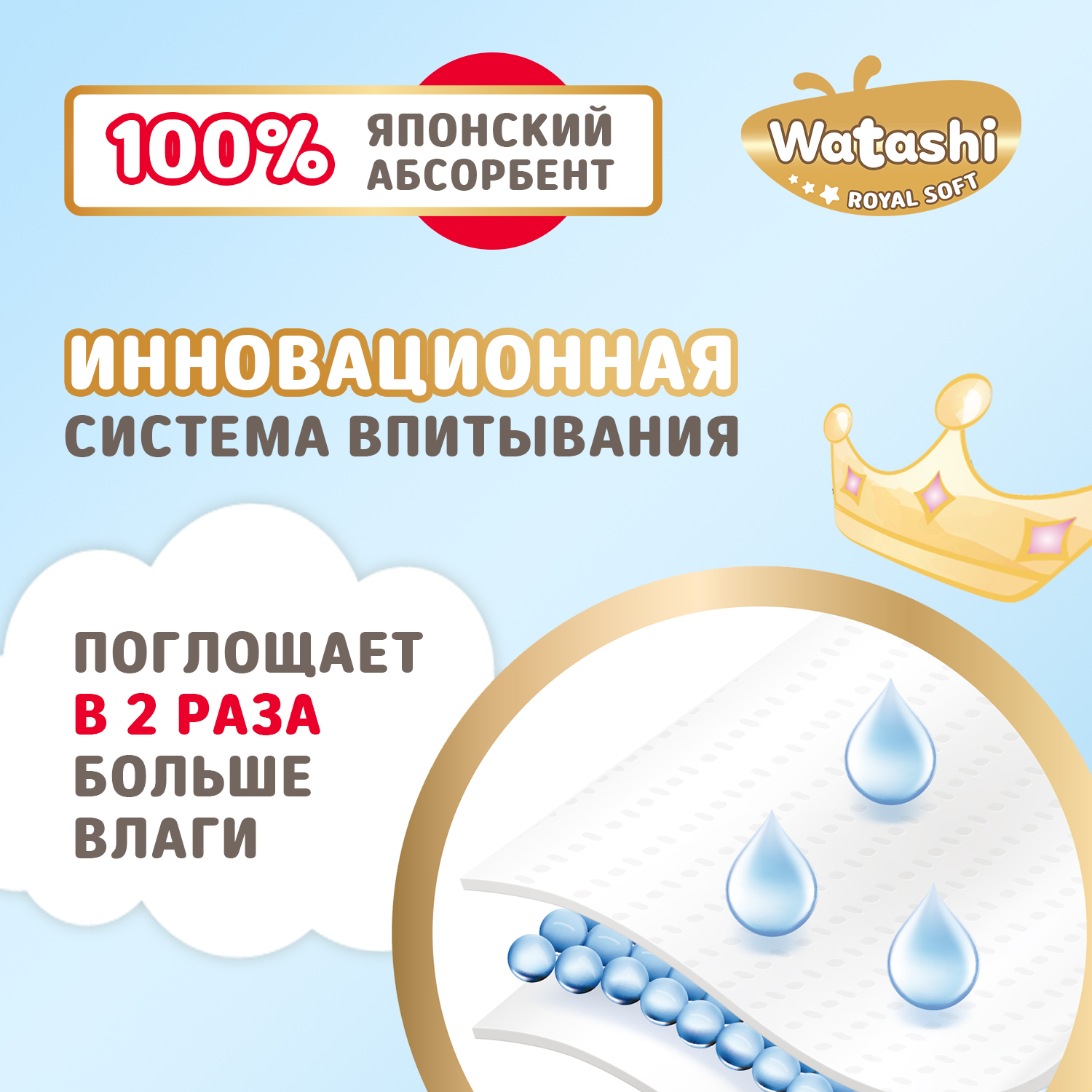 Подгузники WATASHI Royal Soft Royal Soft 24 шт. NB до 5 кг - фото 2