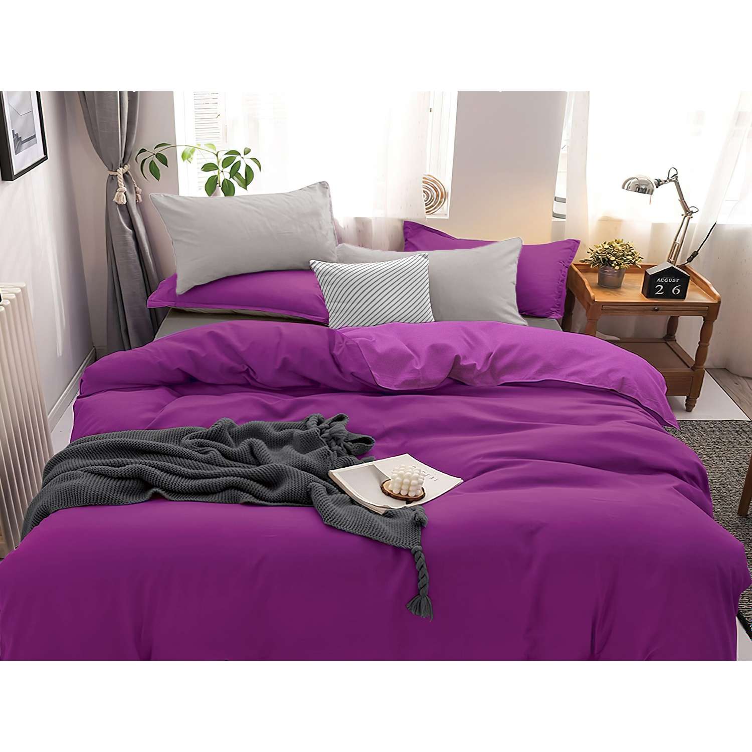 Комплект постельного белья PAVLine Манетти полисатин 1.5 сп. (лиловый/серый) S23 - фото 1