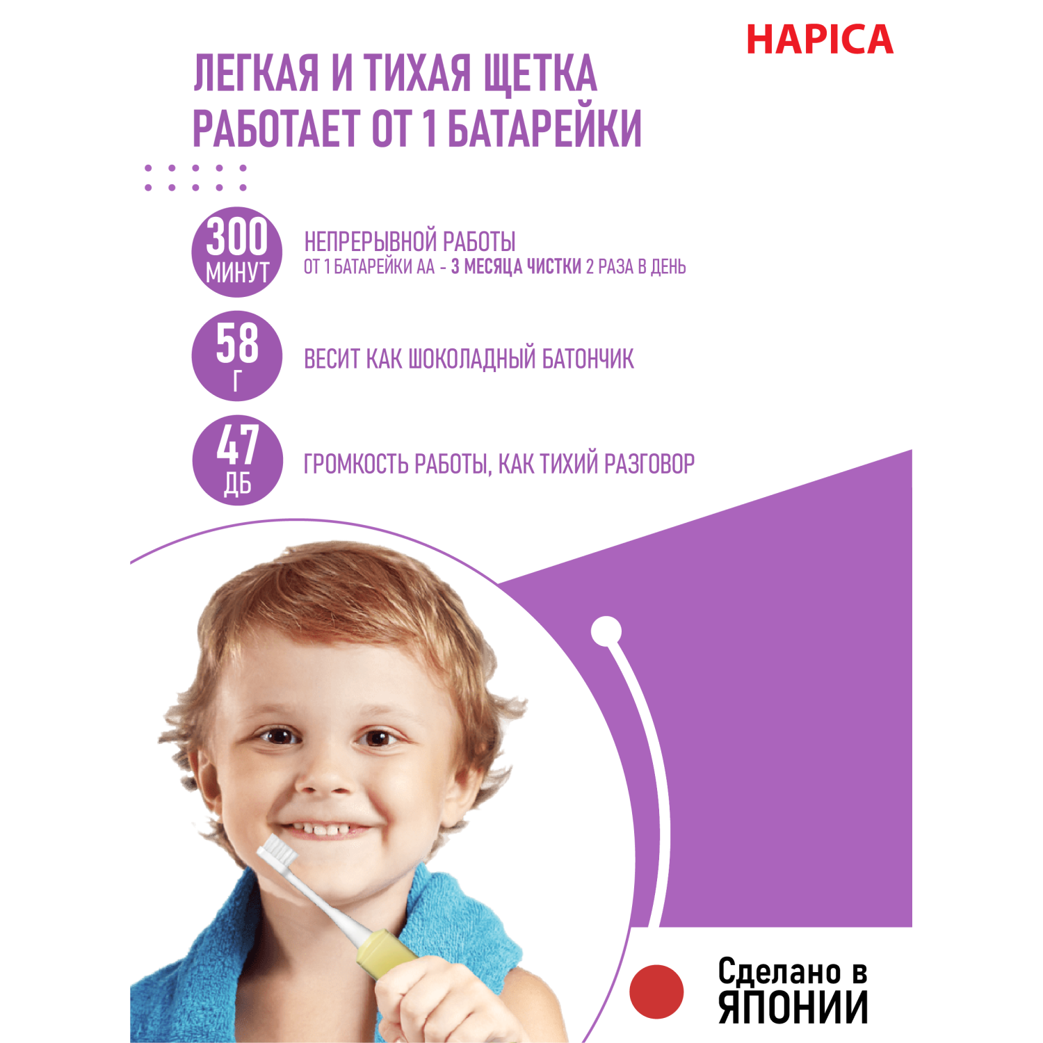 Электрическая зубная щетка Hapica DBB-1Y детская от 1 до 6 лет купить по  цене 1789 ₽ в интернет-магазине Детский мир