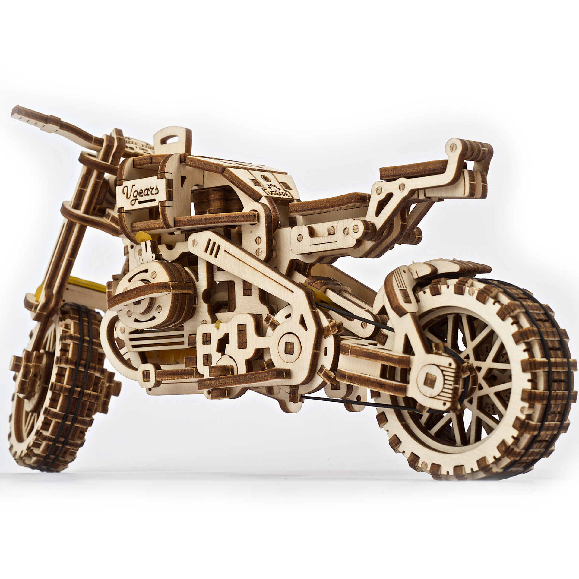 Сборная деревянная модель UGEARS Мотоцикл Scrambler UGR-10 с коляской 3D-пазл механический конструктор - фото 8