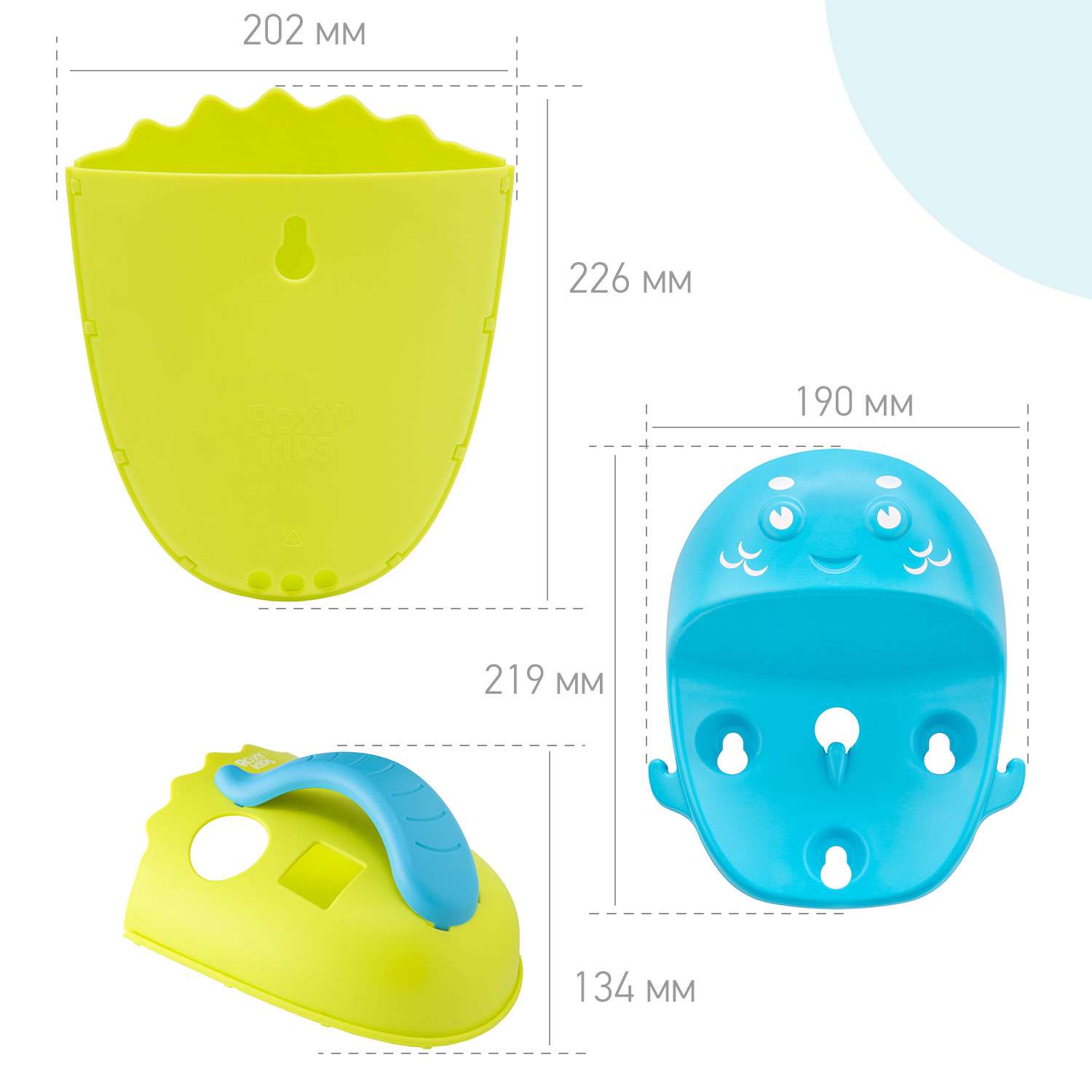 Органайзер детский ковш ROXY-KIDS для ванной для игрушек для купания DINO c полкой цвет зеленый - фото 3