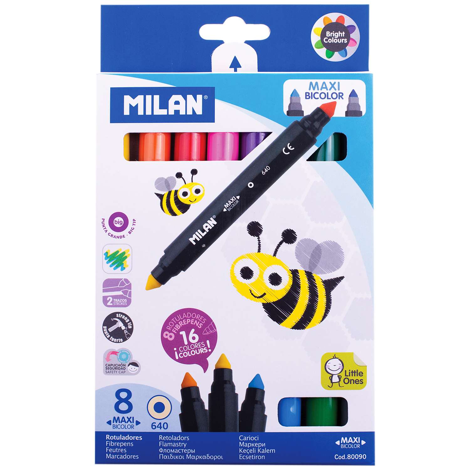 Фломастеры двусторонние MILAN 640 Maxi Bi-Colour 16 цветов 8 шт - фото 1
