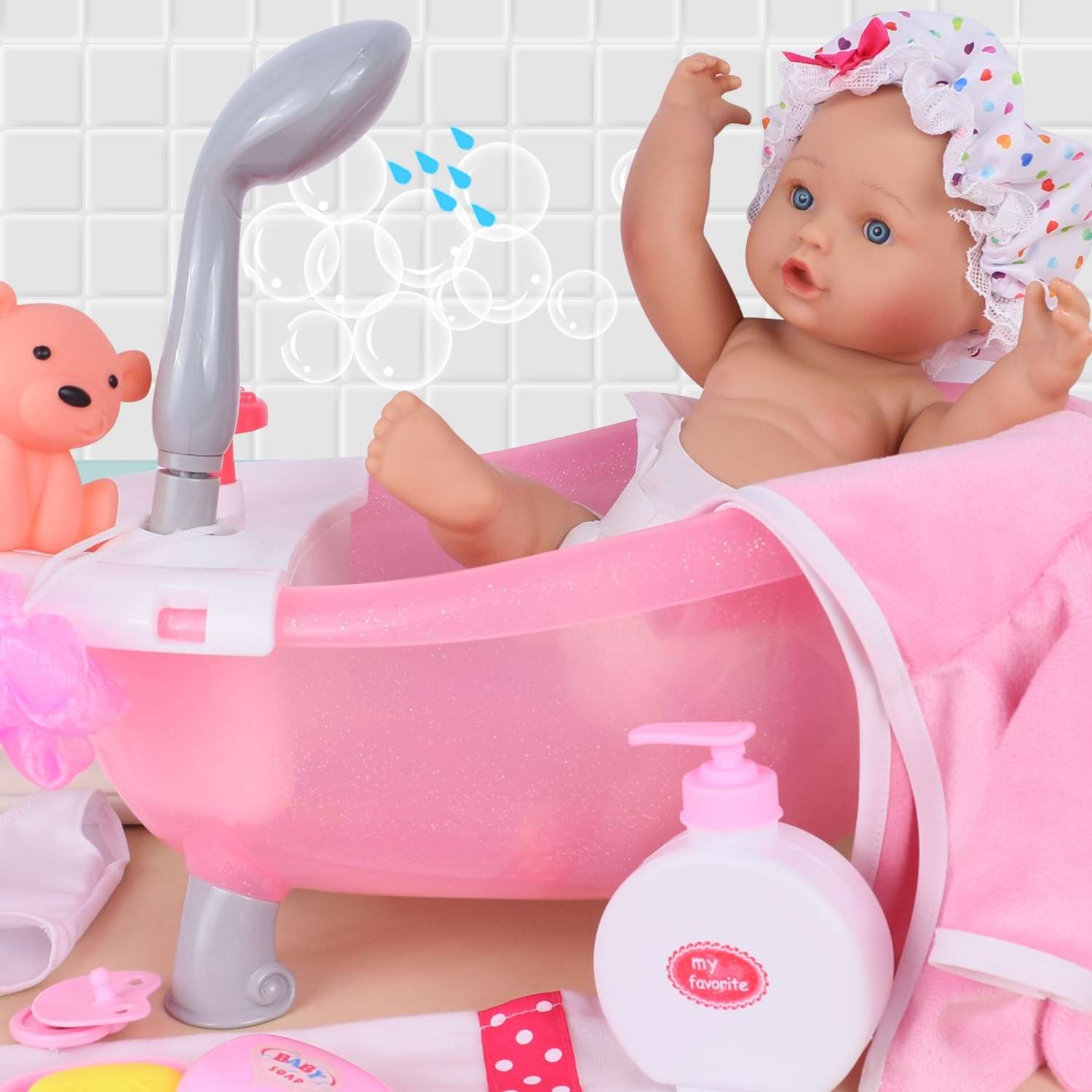 Кукла Пупс QA BABY Мона Реборн набор игрушки для ванны для девочек с ванной 35 см 3507 - фото 6