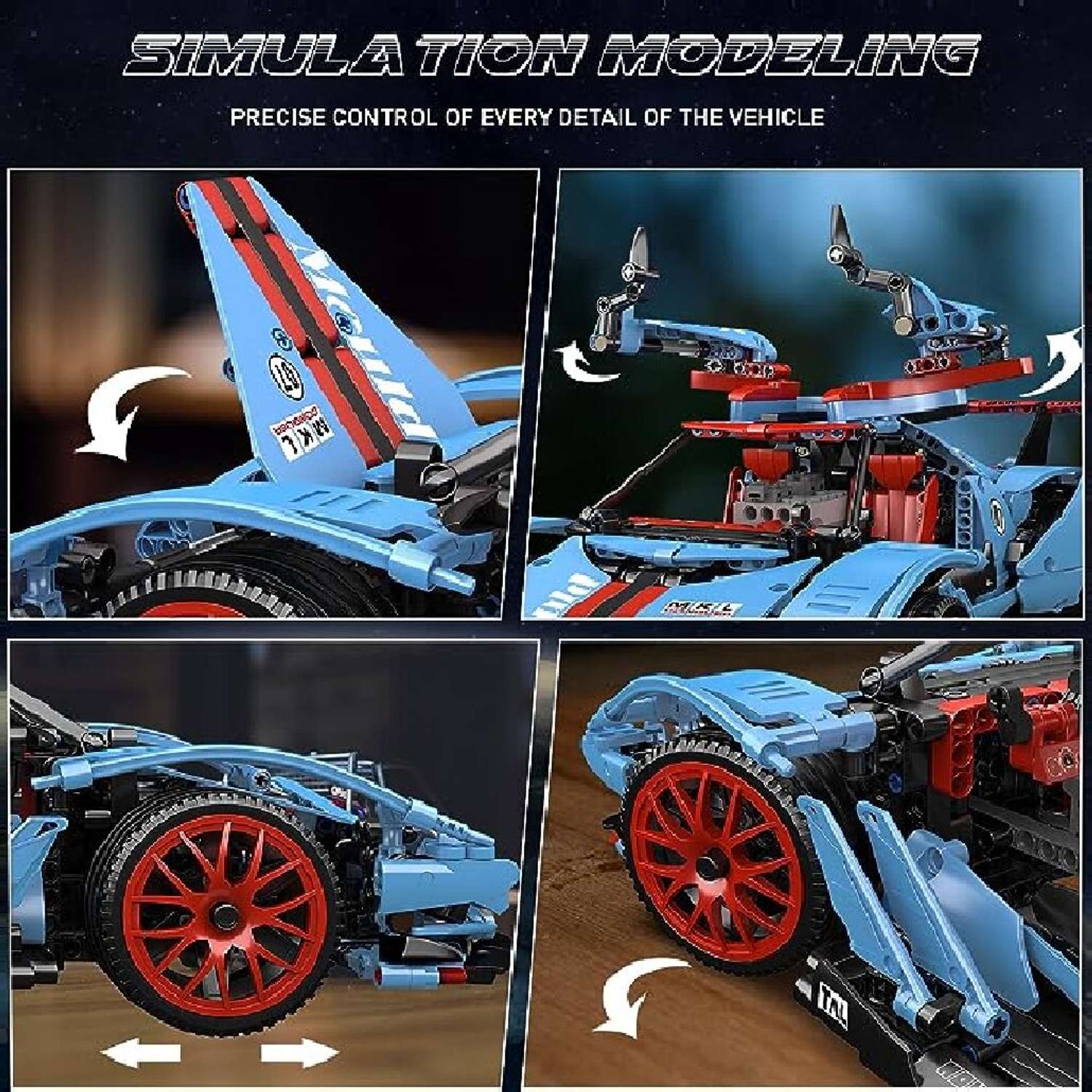 Конструктор Mould King 13156 синий Технический MOC Apollo IE Super Racing Car 1669 деталей - фото 2