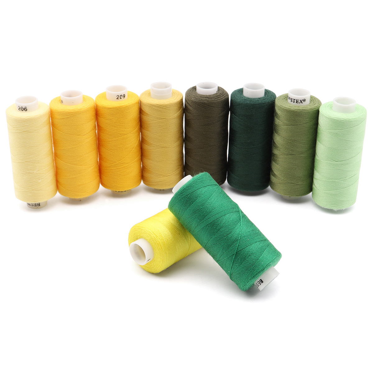 Набор ниток Bestex для шитья трикотажа ткани легкой и средней плотности 40/2 Желто - зеленые 400 ярд 10 шт - фото 1
