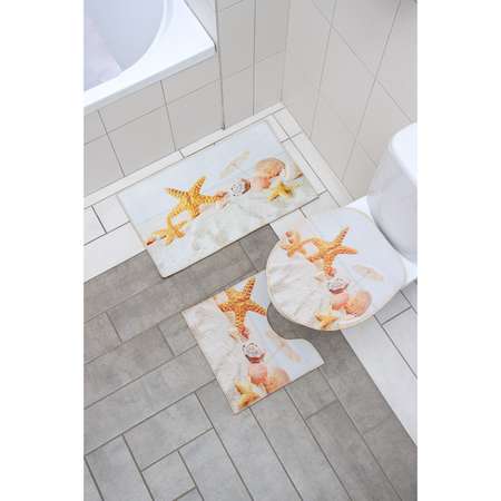 Набор ковриков Доляна для ванной и туалета «Ракушки» 3 шт: 38×46 40×45 45×75 см