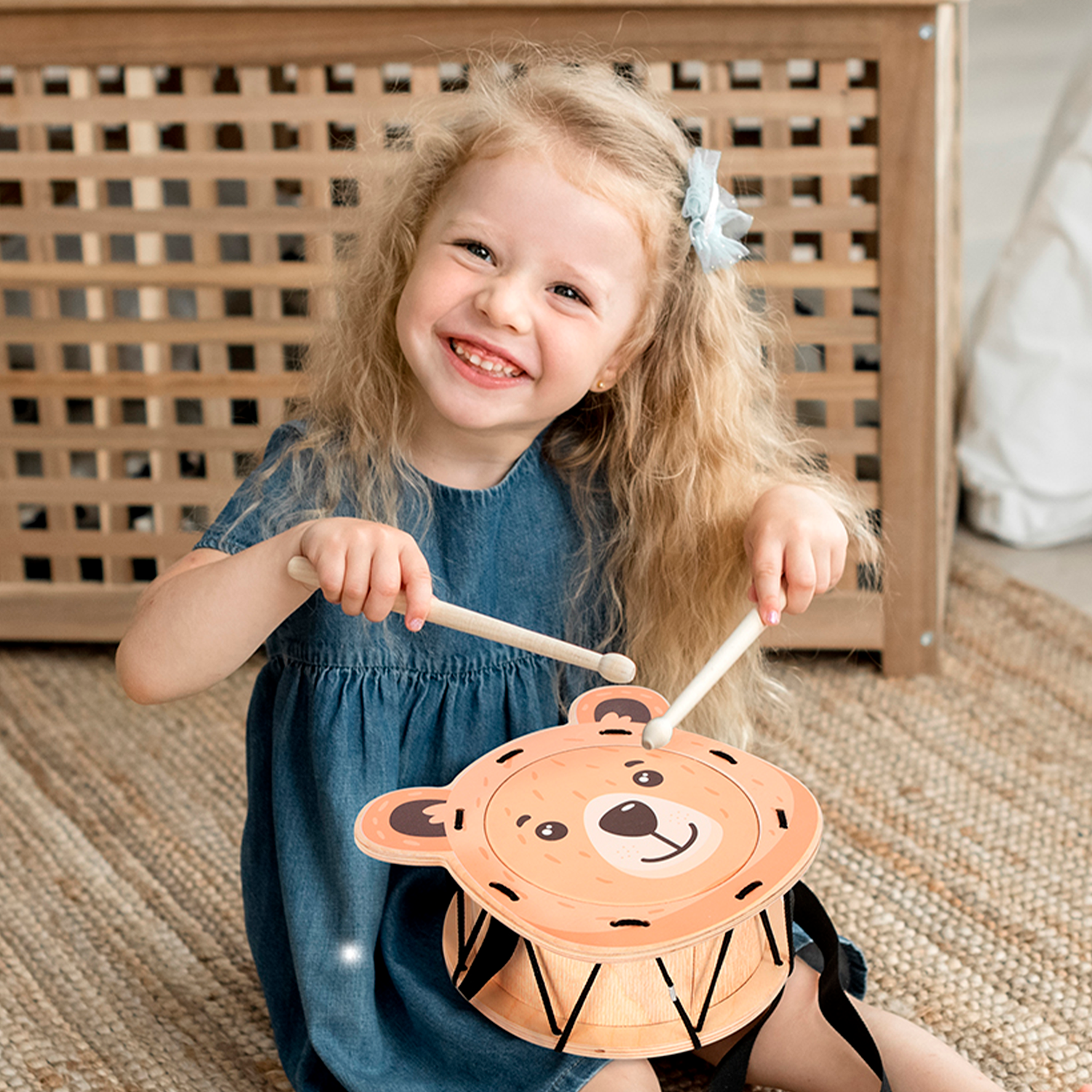 Музыкальный инструмент детский Мега Тойс деревянный барабан игрушка Мишка - фото 2