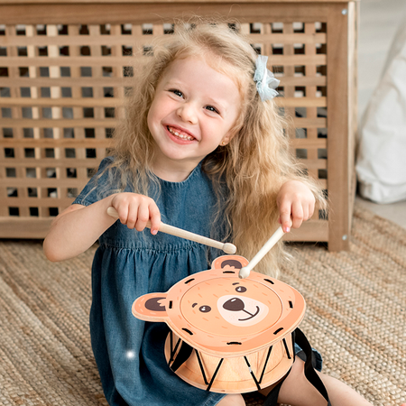 Музыкальный инструмент детский Мега Тойс деревянный барабан игрушка Мишка