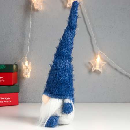 Кукла интерьерная Зимнее волшебство «Дед Мороз в синем колпаке-травке» 28х9х7 см