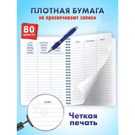 Тетрадь словарь ШКОЛЬНЫЙ МИР для записи английских слов с транскрипцией А5