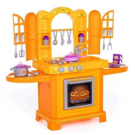 Игровой набор Полесье детская кухня с игрушечной посудой Оранжевая корова 88 см
