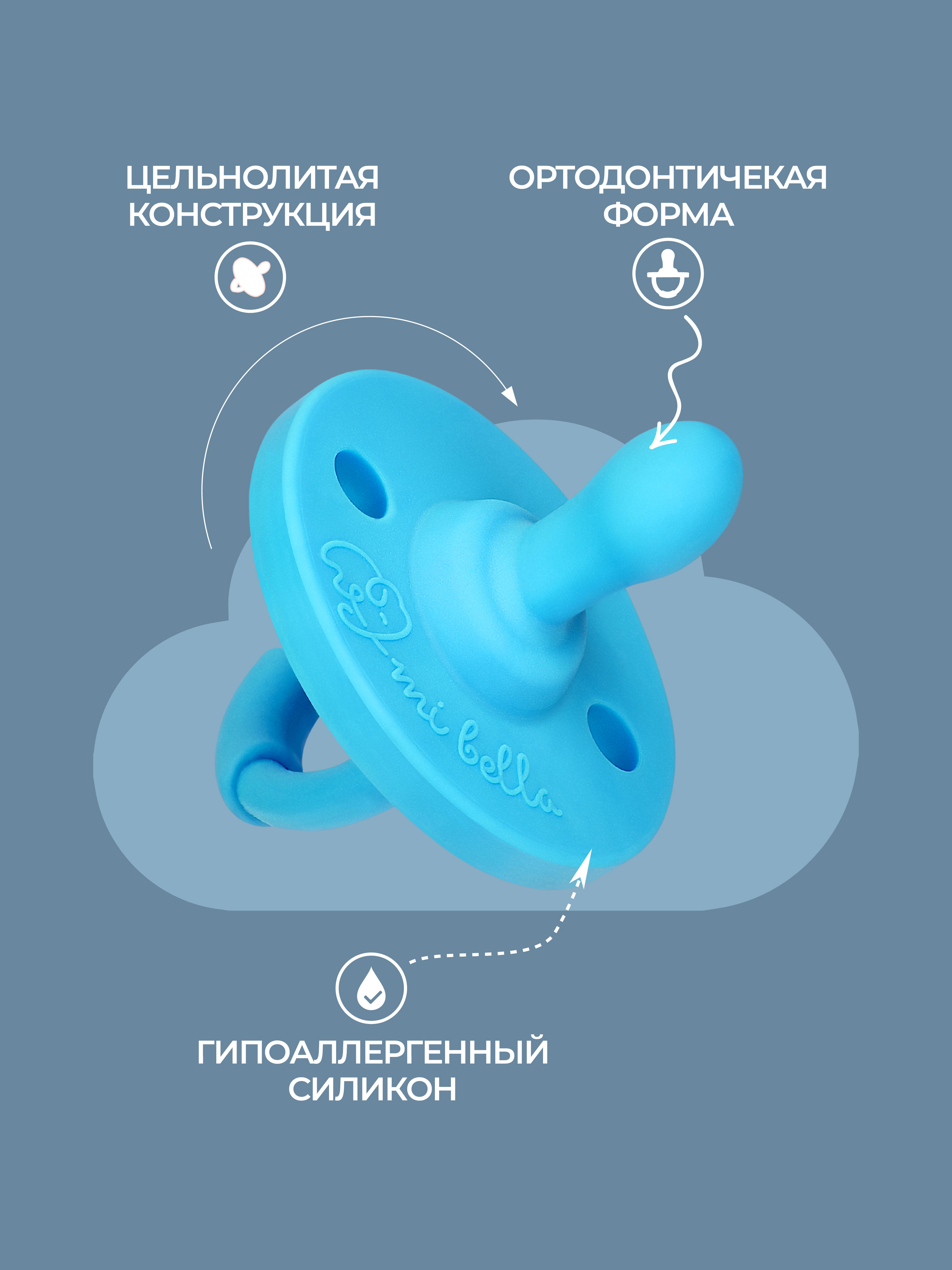 Набор сосок-пустышек Mibella силиконовых ортодонтических 0-36 месяцев ДМ/голубая - фото 4