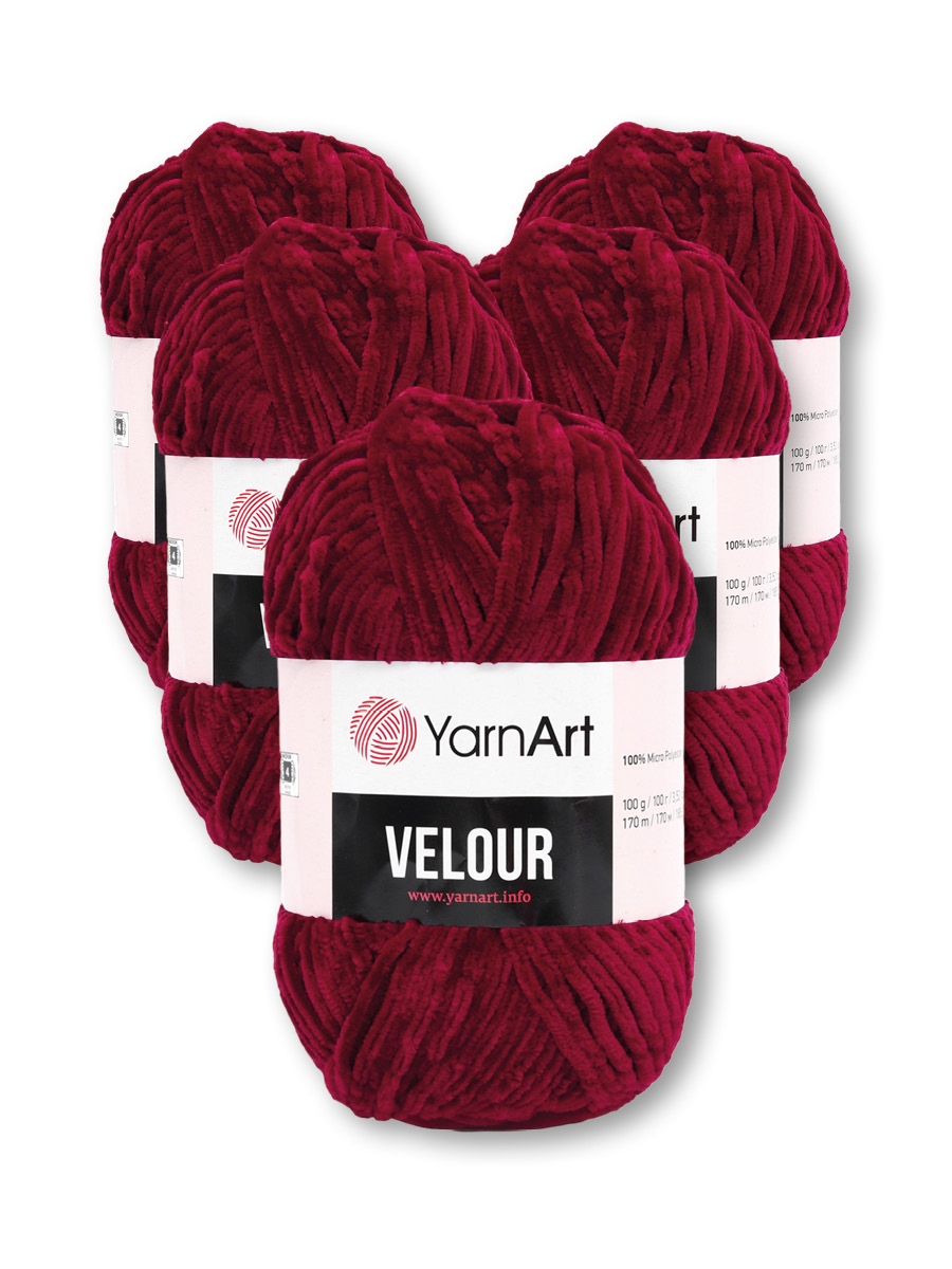 Пряжа для вязания YarnArt Velour 100 г 170 м микрополиэстер мягкая велюровая 5 мотков 847 бордовый - фото 3