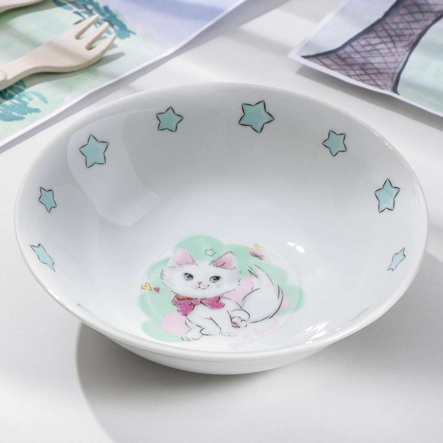 Набор детской посуды Доляна Кошечка кружка миска тарелка - фото 5