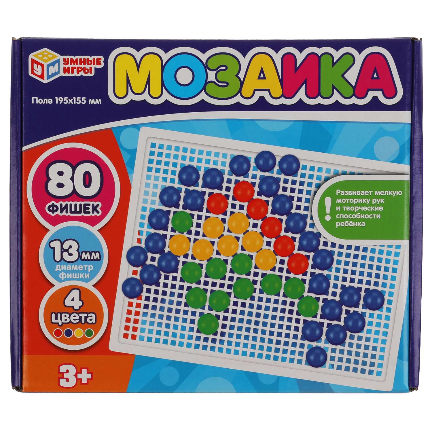 Мозаика пластиковая Умные Игры 80 фишек 4 цвета - фото 1