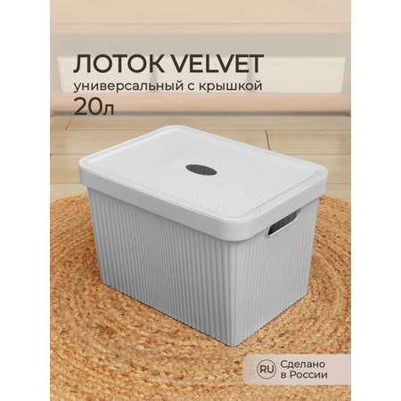 Лоток Econova с крышкой Velvet 38х27х24.9 см 20 л светло-серый флэк