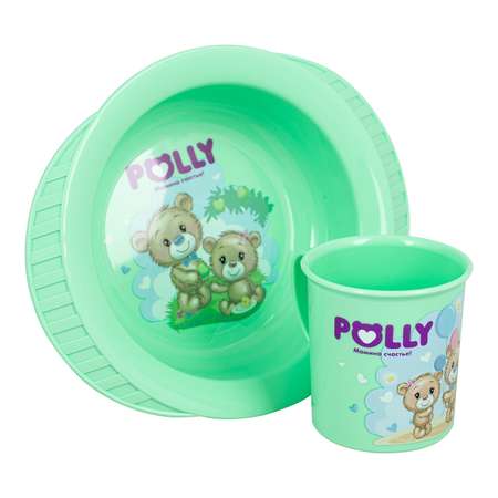 Набор посуды Полимербыт Polly тарелка на присосе+кружка 0.2л 4342222