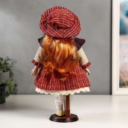 Кукла коллекционная Зимнее волшебство керамика «Ульяна в полосатом платье с передником» 40 см