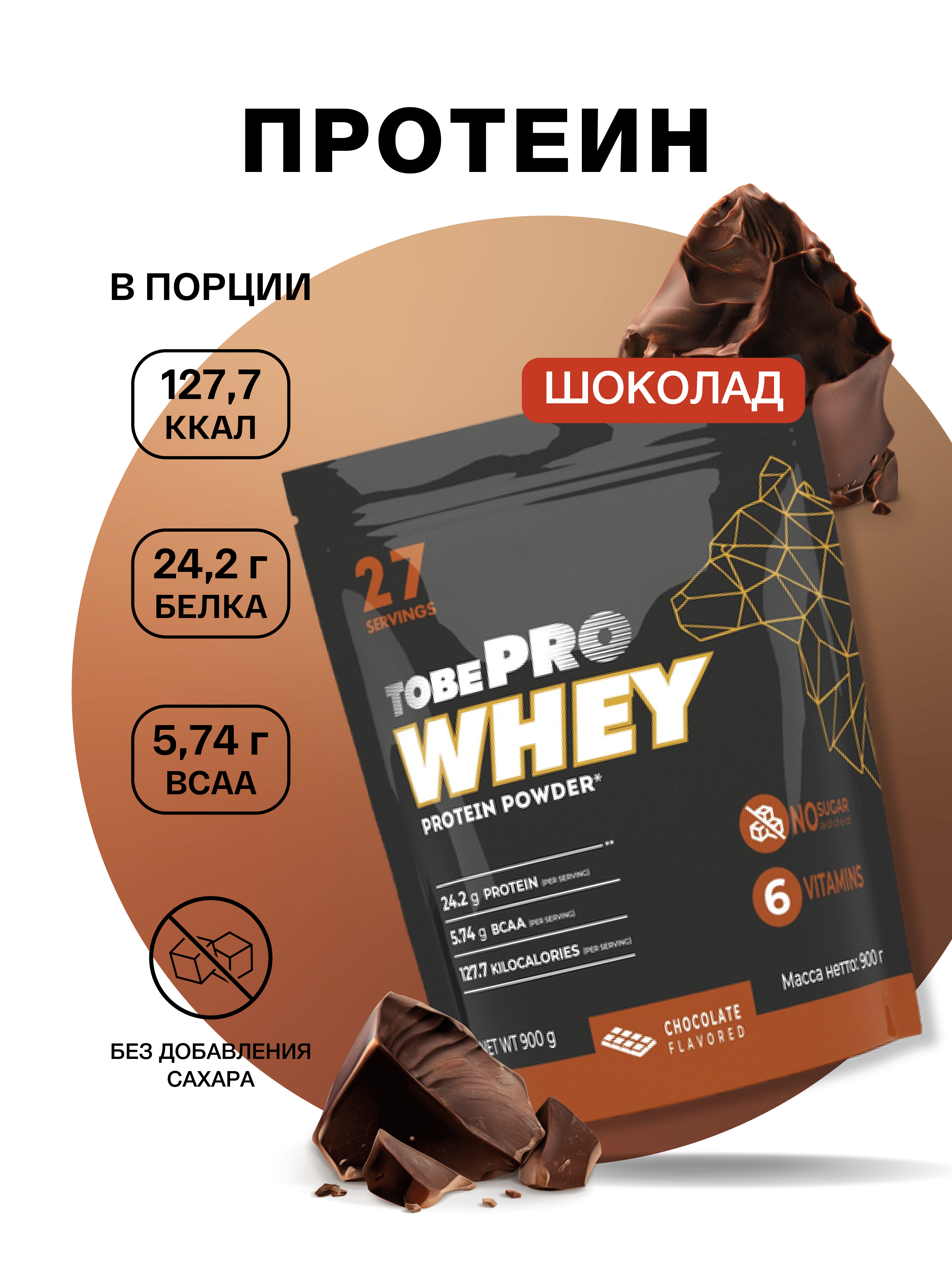 Сывороточный протеин Иван-поле витаминизированный TOBEPRO WHEY Шоколад 27 порций 900 г - фото 1