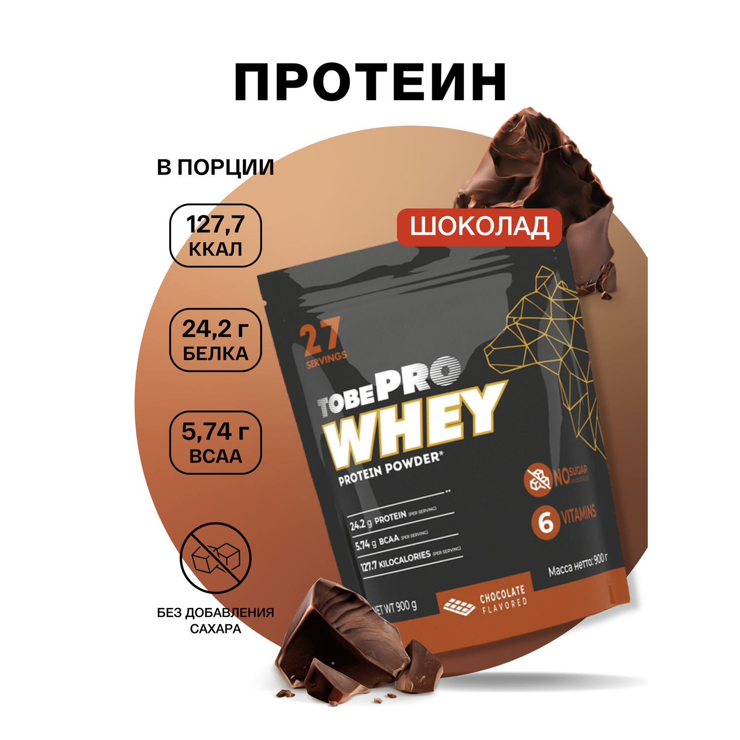 Сывороточный протеин Иван-поле витаминизированный TOBEPRO WHEY Шоколад 27 порций 900 г - фото 1