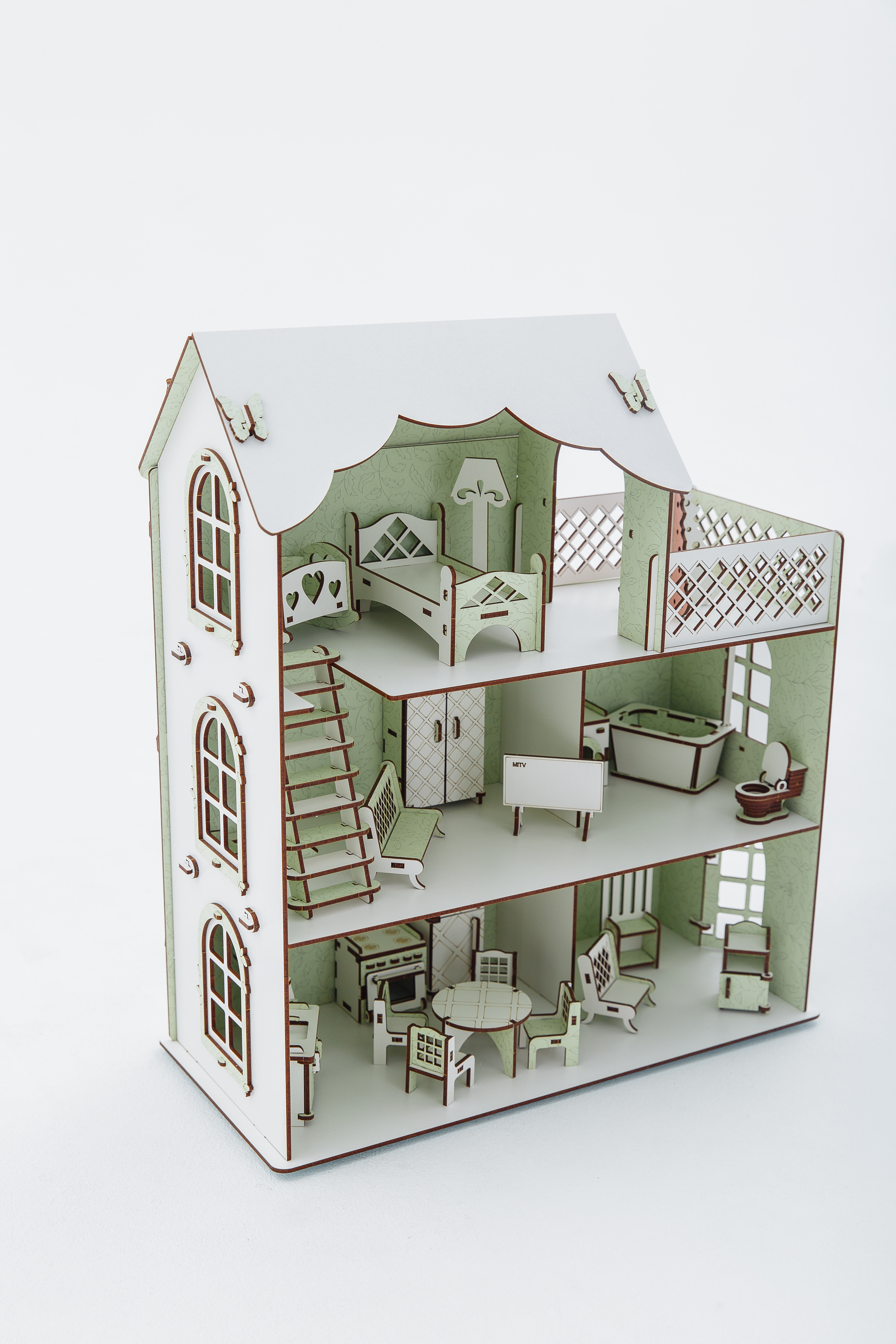 Кукольный дом с мебелью EcoBabyk Зеленый LuinaGre LuinaGre - фото 5