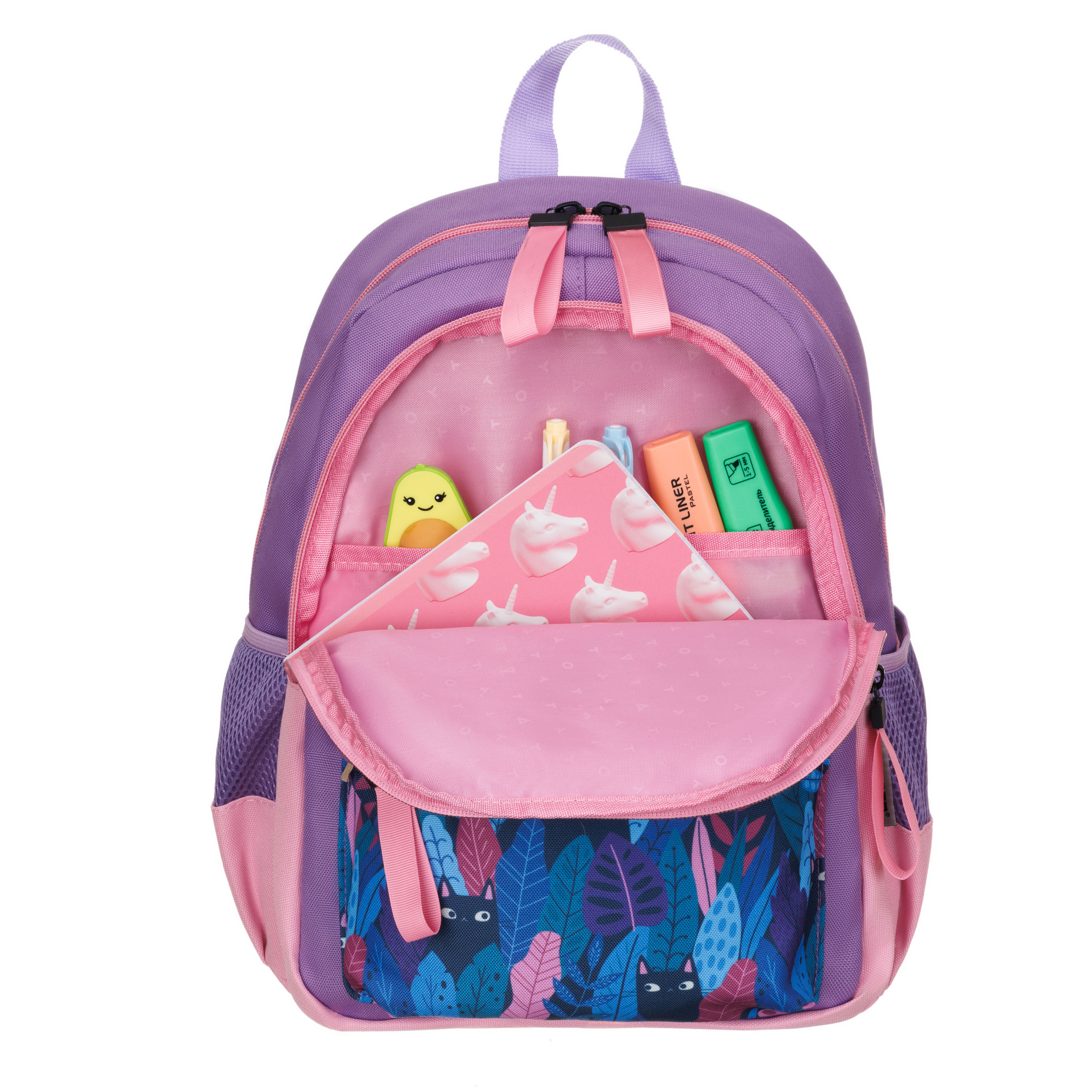 Рюкзак TORBER CLASS X Mini сиреневый розовый с орнаментом и Мешок для сменной обуви - фото 6