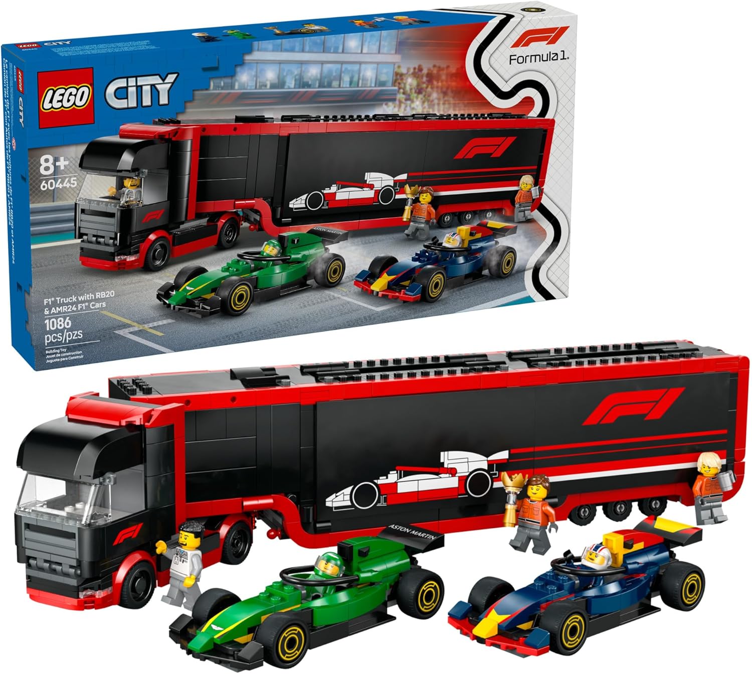 Конструктор LEGO Грузовик F1 с автомобилями RB20 и AMR24 60445 - фото 1